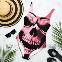 Pink Skull Bad Butt Collection Designer One-Piece Swimsuit.