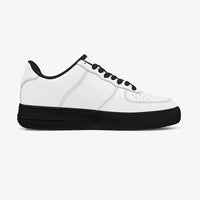 White Low-Top Leather Sports Sneakers - Black Sole