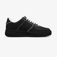 Black Low-Top Leather Sports Sneakers - Black Sole