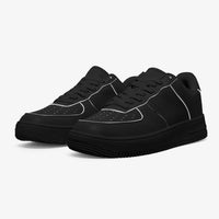 Black Low-Top Leather Sports Sneakers - Black Sole