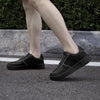 Black Low-Top Leather Sports Sneakers - Black Sole