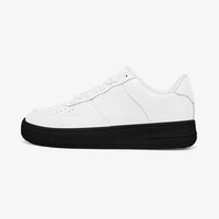 White Low-Top Leather Sports Sneakers - Black Sole