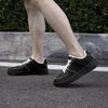 Black Low-Top Leather Sports Sneakers - Black Sole