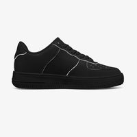 Black Low-Top Leather Sports Sneakers - Black Sole