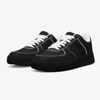 Black Low-Top Leather Sports Sneakers - Black Sole