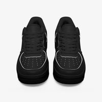 Black Low-Top Leather Sports Sneakers - Black Sole