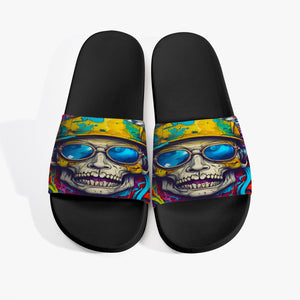 Skull Face Graphitti Trendy Street Wear Casual Sandals - Black