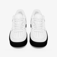 White Low-Top Leather Sports Sneakers - Black Sole