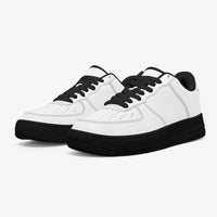 White Low-Top Leather Sports Sneakers - Black Sole