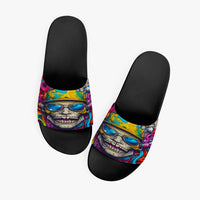 Skull Face Graphitti Trendy Street Wear Casual Sandals - Black