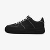 Black Low-Top Leather Sports Sneakers - Black Sole