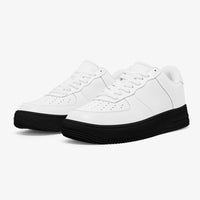 White Low-Top Leather Sports Sneakers - Black Sole