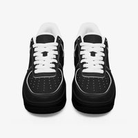 Black Low-Top Leather Sports Sneakers - Black Sole