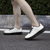 White Low-Top Leather Sports Sneakers - Black Sole