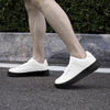 White Low-Top Leather Sports Sneakers - Black Sole