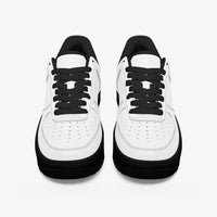 White Low-Top Leather Sports Sneakers - Black Sole