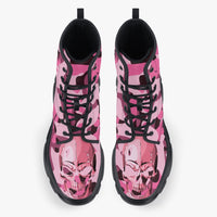 Pink Skull Camo Unisex Leather Boots Casual Weather Fashion Boots
