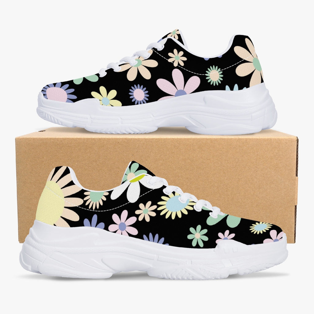 Flower Power Trendy Chunky Sneakers - White/Black