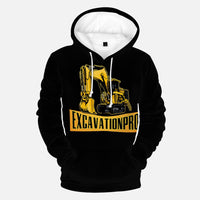 EXCAVATIONPRO Heavy Excavator Round Collar Black Hoodie