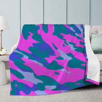 Pink Green Blue Camo Print Trends Dual-sided Stitched Fleece Blanket
