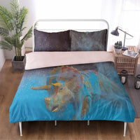 Mystic Blue Alpha Triceratops Dinosaur 3in1 Polyester Bedding Set