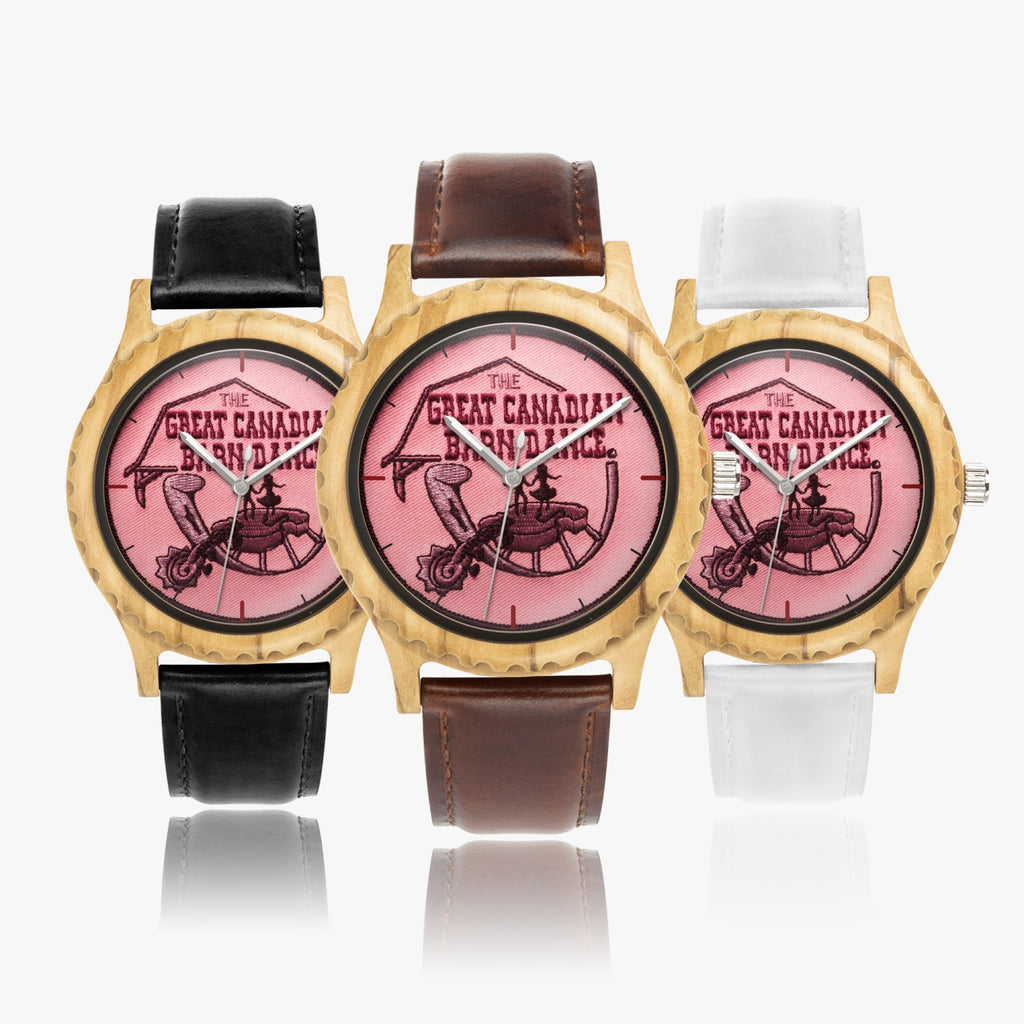 The Great Canadian Barn Dance Collection Pink Italian Olive Lumber Wooden Watch - Leather Strap