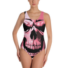 Pink Skull Bad Butt Collection Designer One-Piece Swimsuit.