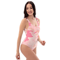 Pink Camo Designer Swimwear One-Piece Swimsuit.
