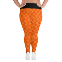 Orange Square Designer Plus Size Leggings.