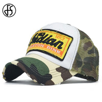 Green Camouflage Vintage Trucker Cap With Mesh